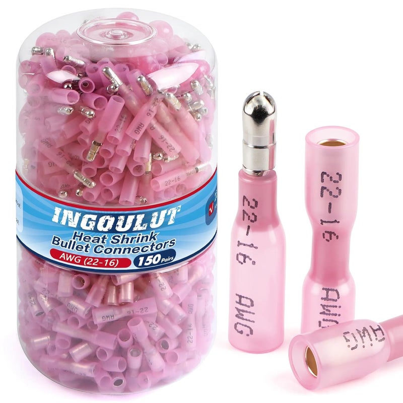 Ingoulut 300PCS Heat Shrink Bullet Connectors AWG 22-16 Red Waterproof Quick Disconnect Electrical Insulated Male&Female Wire Terminals Kit for Marine Automotive Wire Crimp Connectors - Image 1